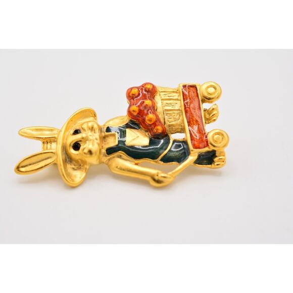 Danecraft Vintage Farmer Bunny Pin Brooch Gold Spring Rabbit Easter Signed A21 - Picture 8 of 12